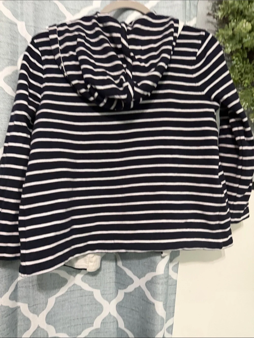 J. Crew Navy and White Striped Hooded Blazer